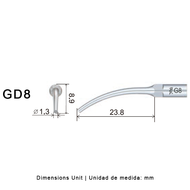 Punta ultrasonidos Woodpecker GD8 compatible Satelec | Profilaxis