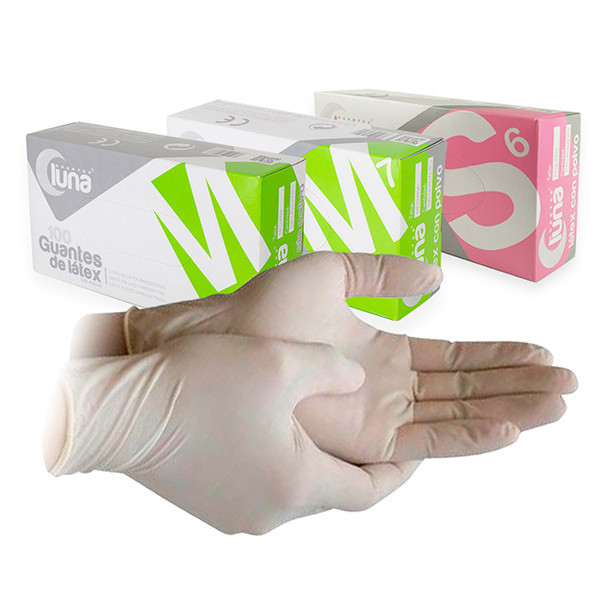 GUANTES LATEX S/POLVO LUNA 100u.